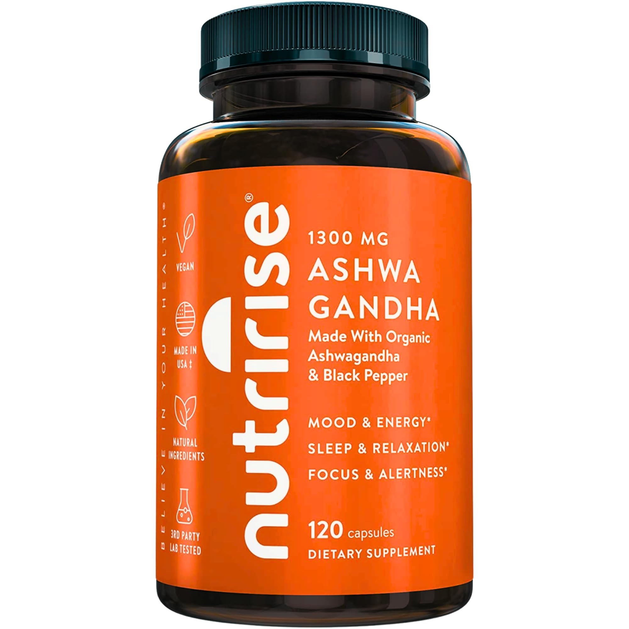 NutriRise front packaging showing 120 capsules and organic branding for clarity