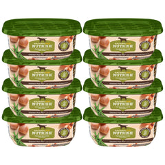 Nutrish front packaging showing chicken paw pie tubs and brand trust