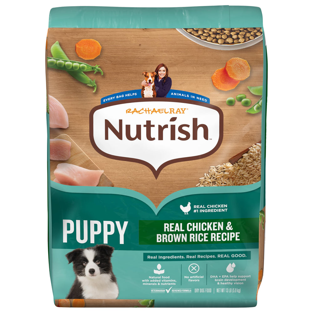Nutrish front packaging showing 13 lb bag and clear product identity benefit clarity