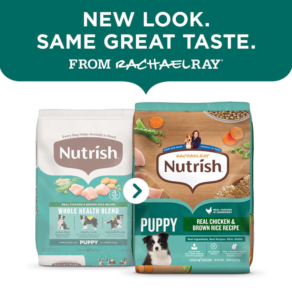 Nutrish kibble close-up highlighting texture and crunchy bites for puppy chewing benefit