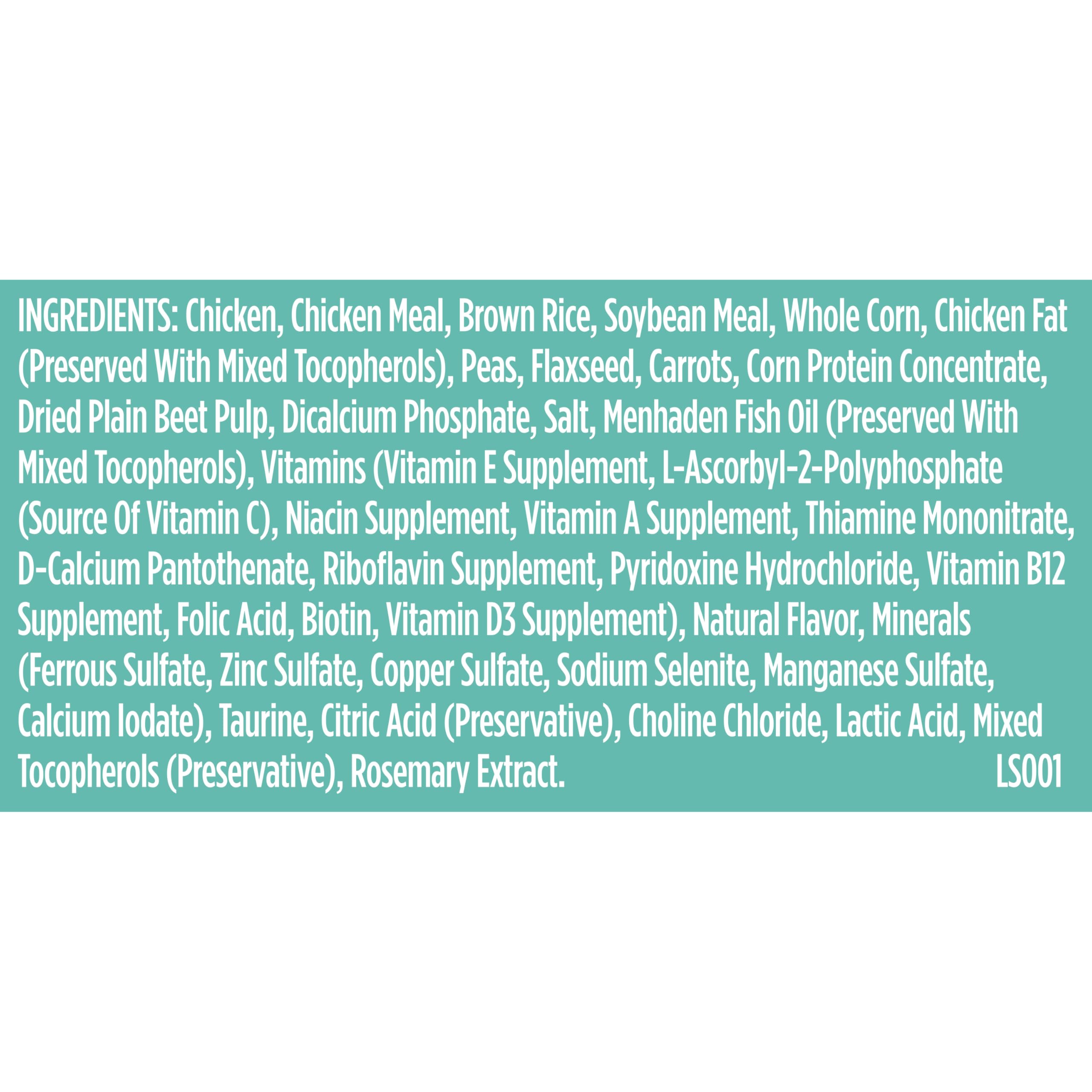 Close-up of Nutrish nutrition panel showing DHA and vitamins benefit for growth