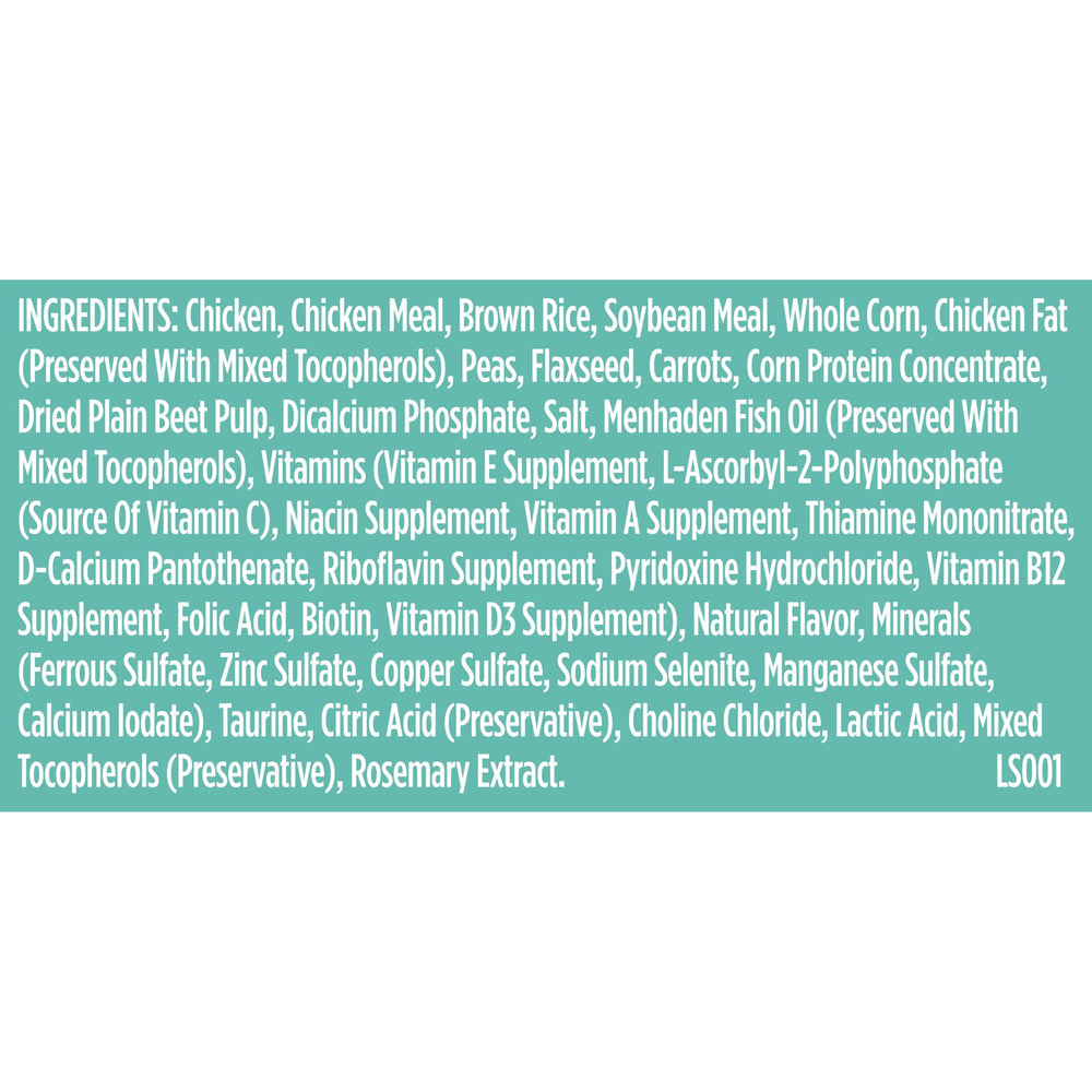Close-up of Nutrish nutrition panel showing DHA and vitamins benefit for growth