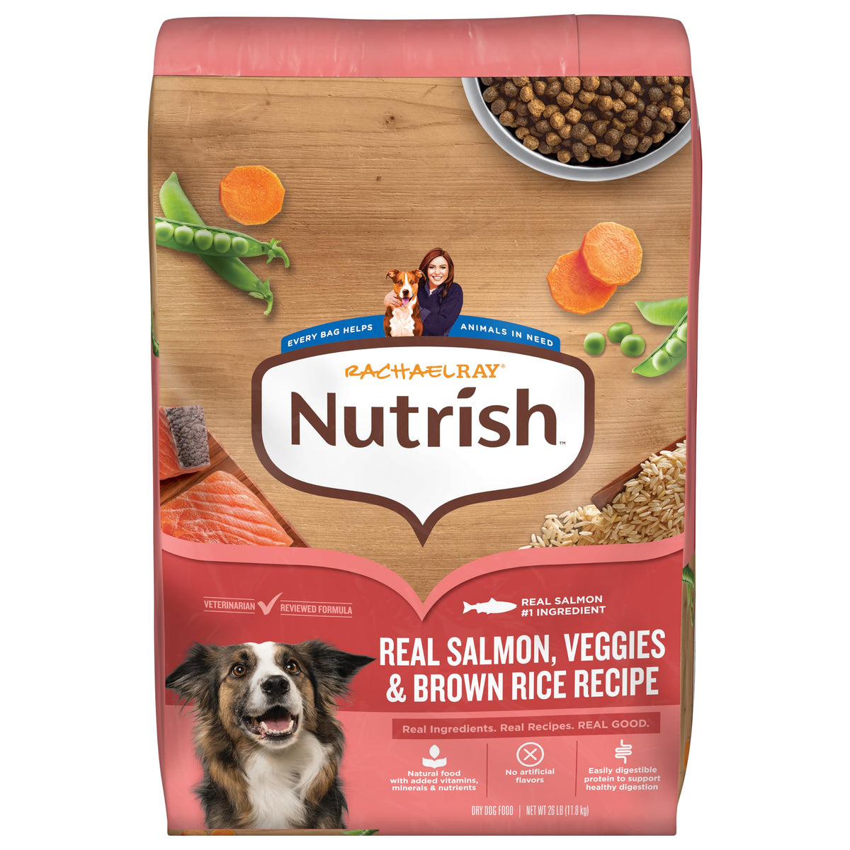 Nutrish front packaging showing 26 lb bag and clear product branding benefit: easy identification