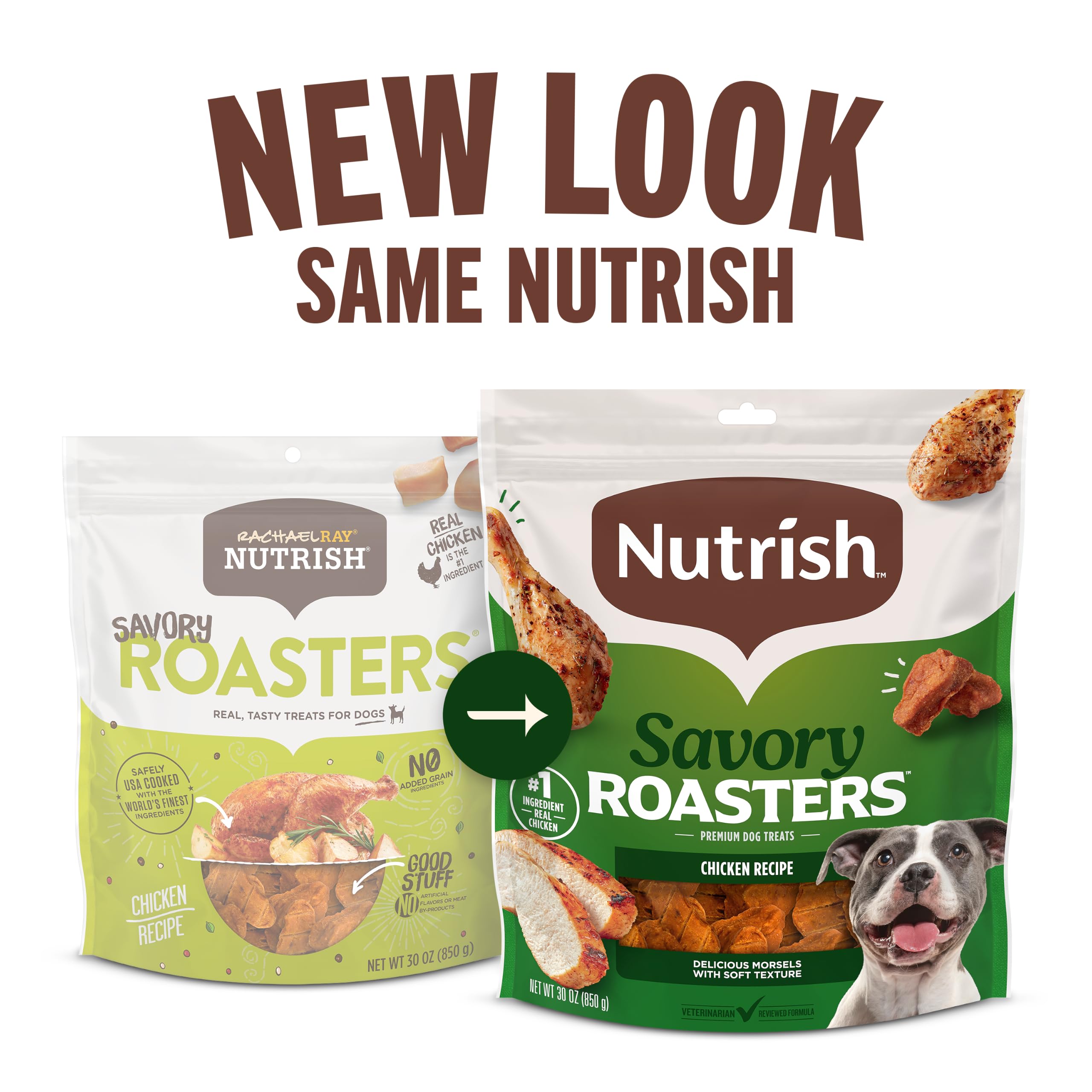 Close-up of Nutrish treat pieces highlighting tender chicken texture