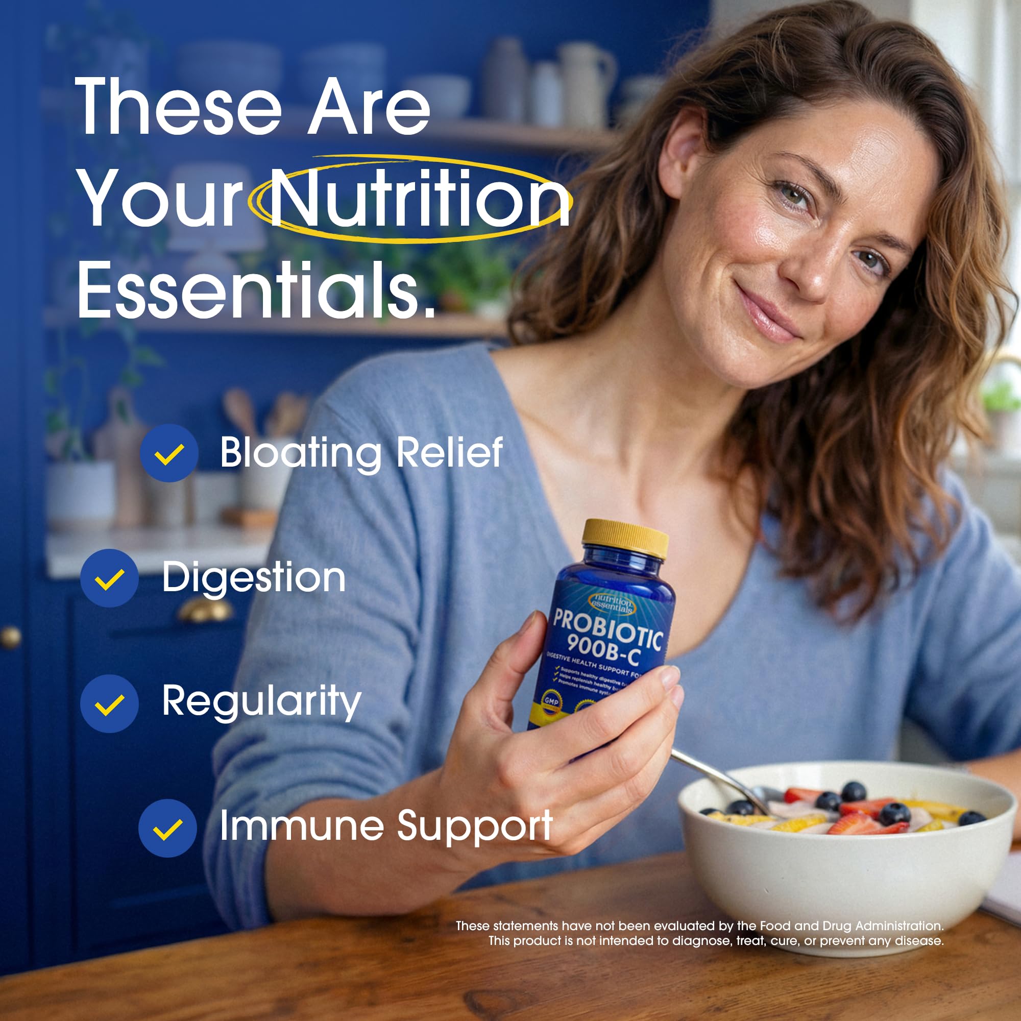Nutrition Essentials capsule in hand showing size comparison and convenient daily dose