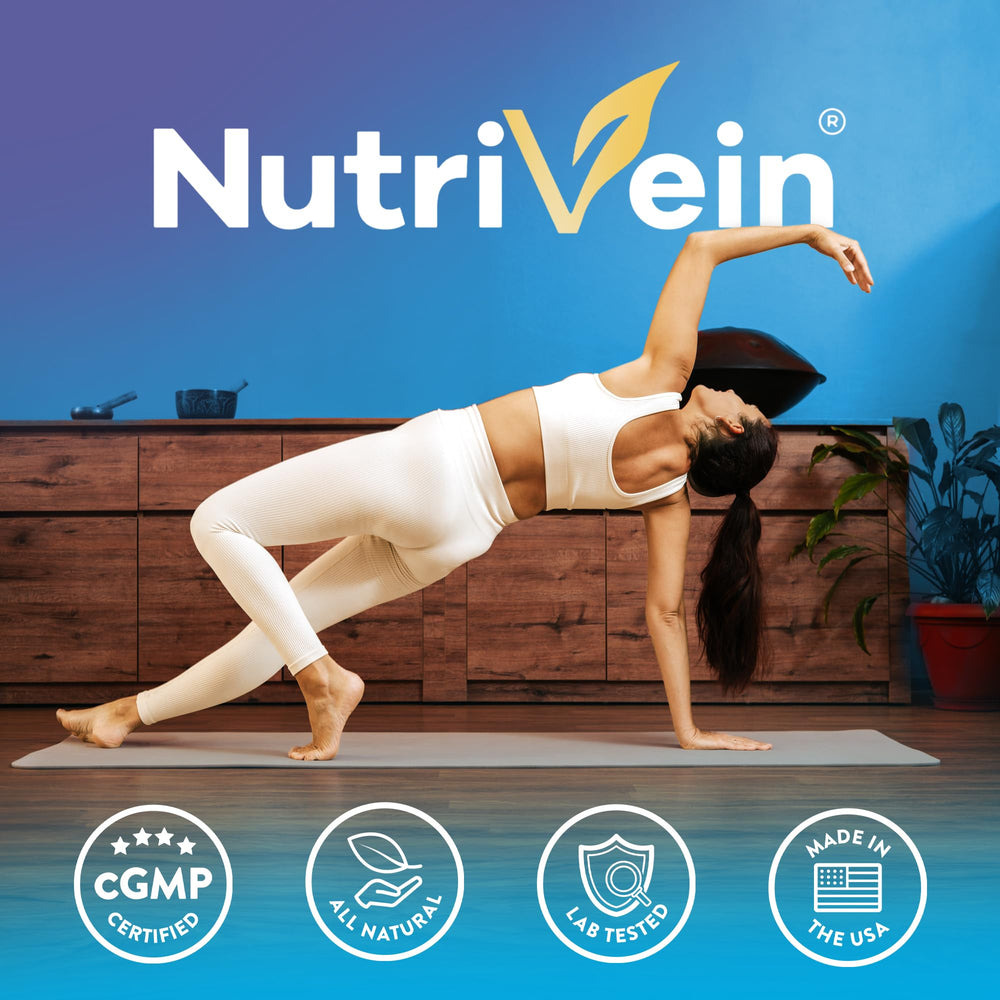 Nutrivein bottle on bathroom counter suggesting daily supplement routine