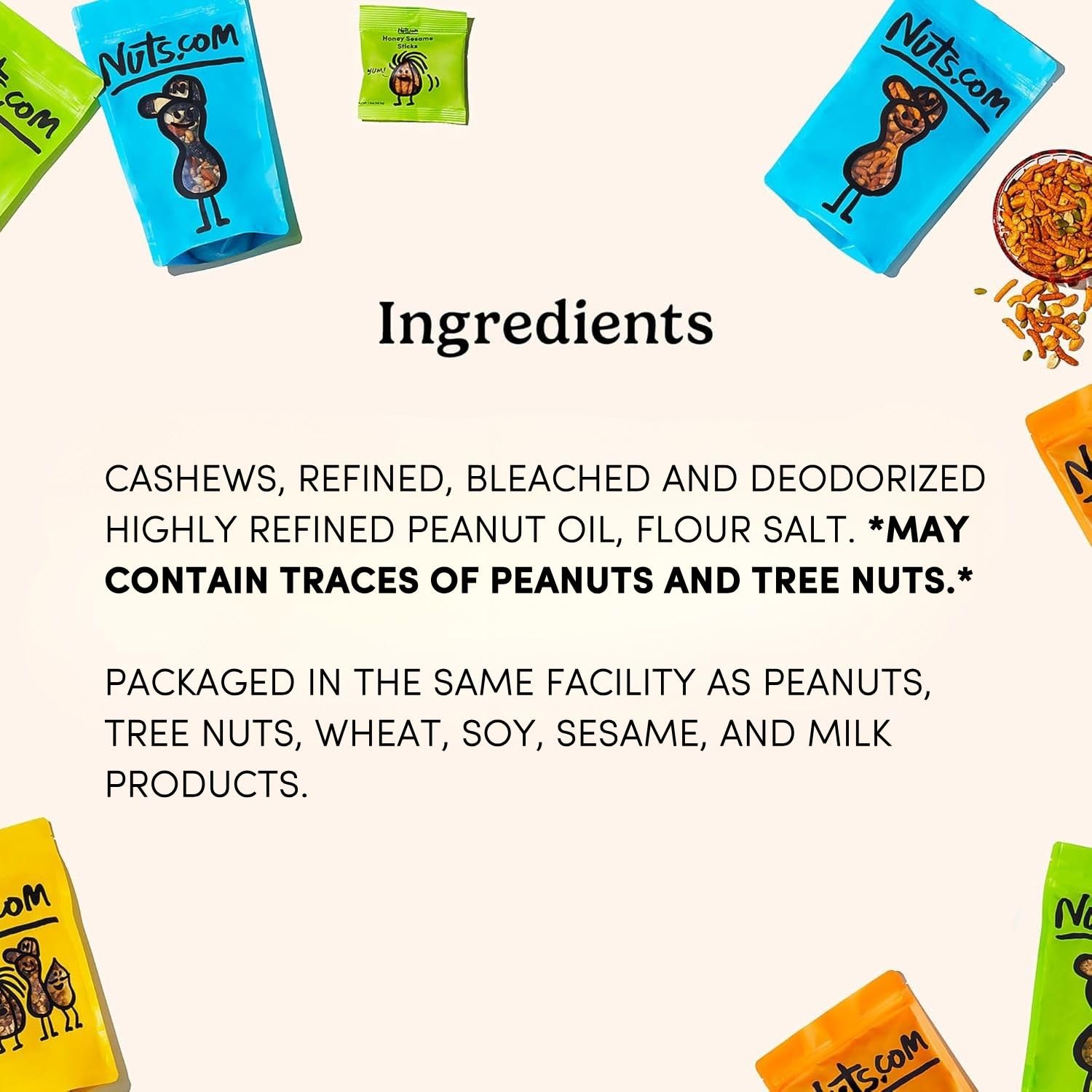 Close-up of Nuts.com nutritional label highlighting ingredient transparency and informed choice