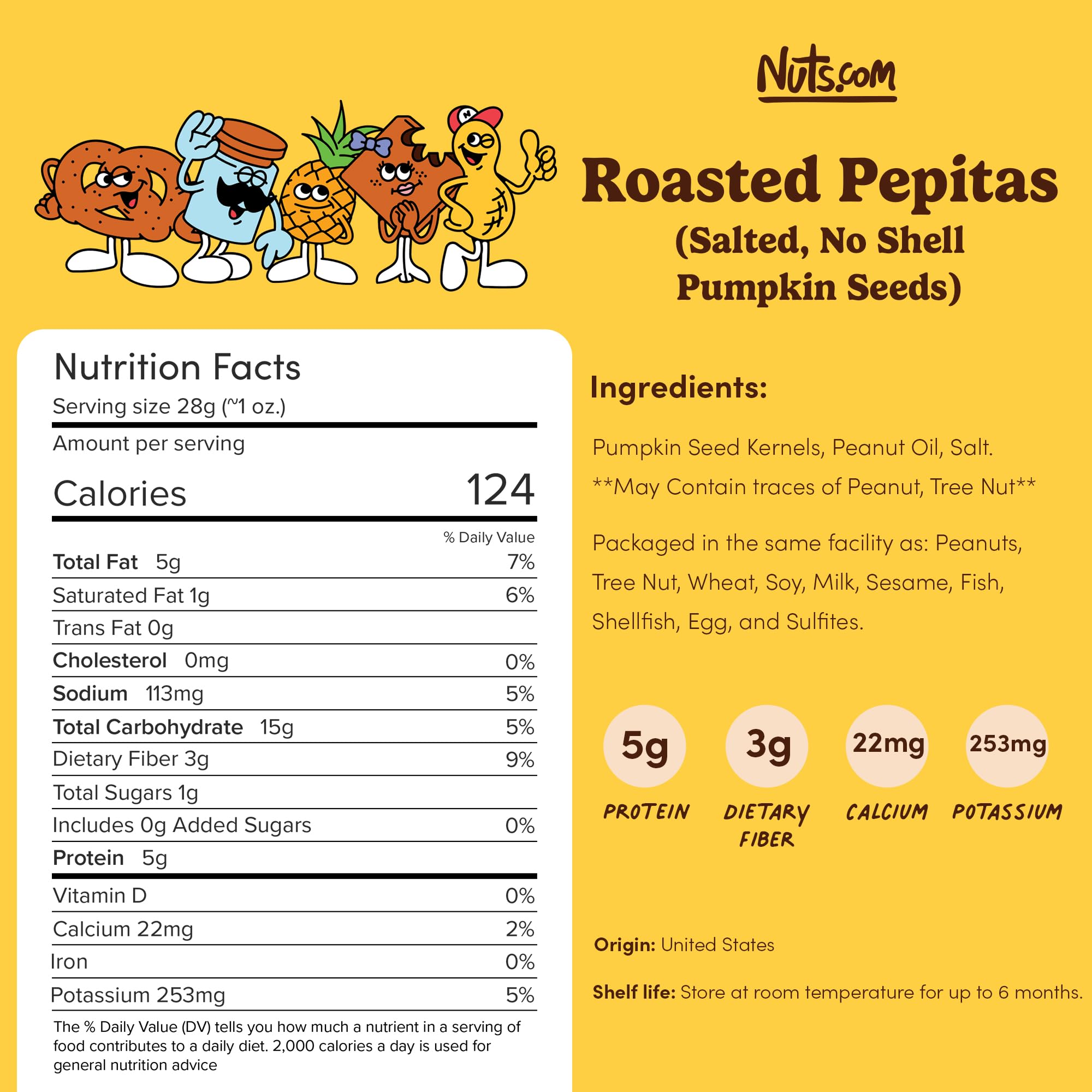 Close-up texture of Nuts.com roasted pepitas highlighting crunchy roasted finish and flavor