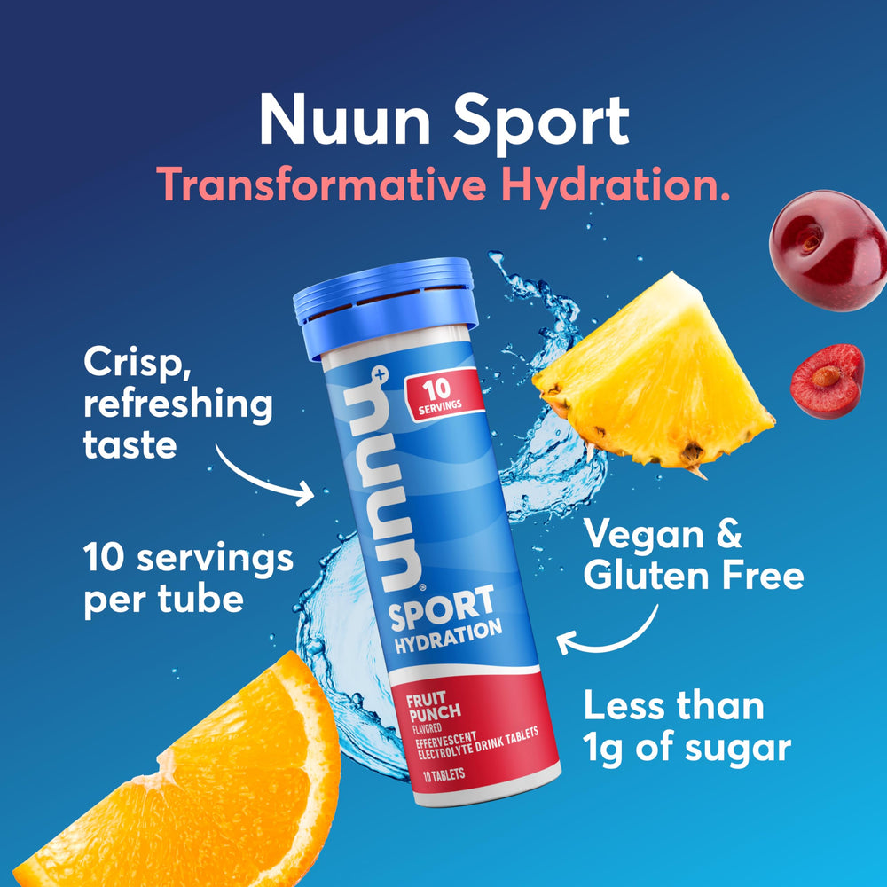 Nuun tablet close-up fizzing as it dissolves to reveal quick-mixing hydration benefit