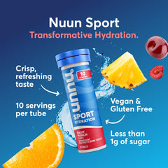Nuun tablet close-up fizzing as it dissolves to reveal quick-mixing hydration benefit