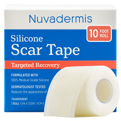NUVADERMIS clear roll front view showing compact packaging and length benefit