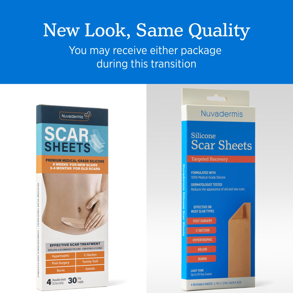 NUVADERMIS sheet beside ruler to show extra-long size for larger scars