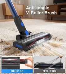 NuYupo floorhead with LED light revealing hidden dust under furniture for thorough cleaning