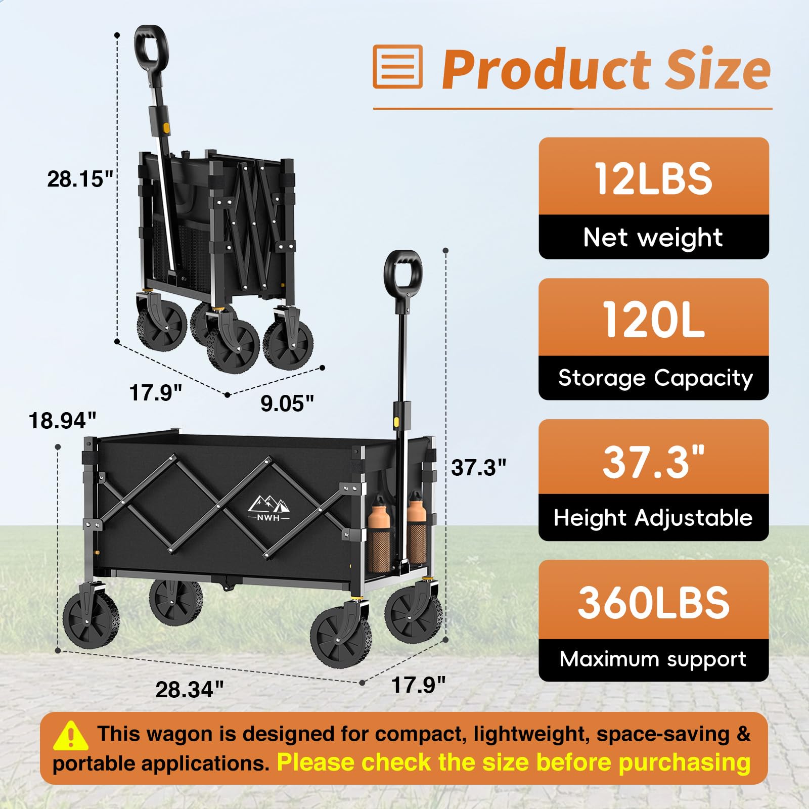 NWH wagon folded compact for trunk storage and space saving benefit