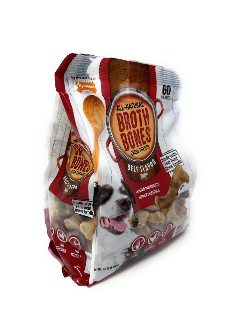 Nylabone tray filled with beef broth bones offering durable chew time
