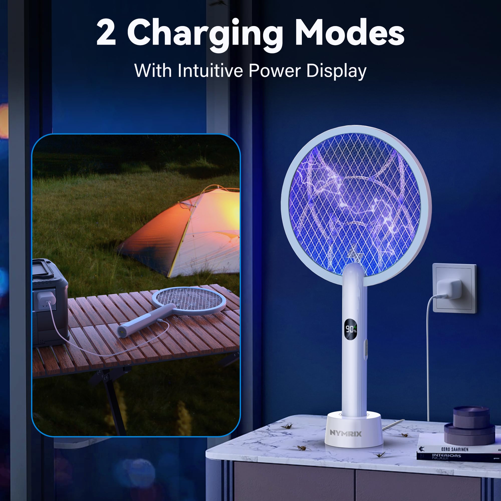 Nymrix charging base with Type‑C cable, showing flexible dual charging convenience