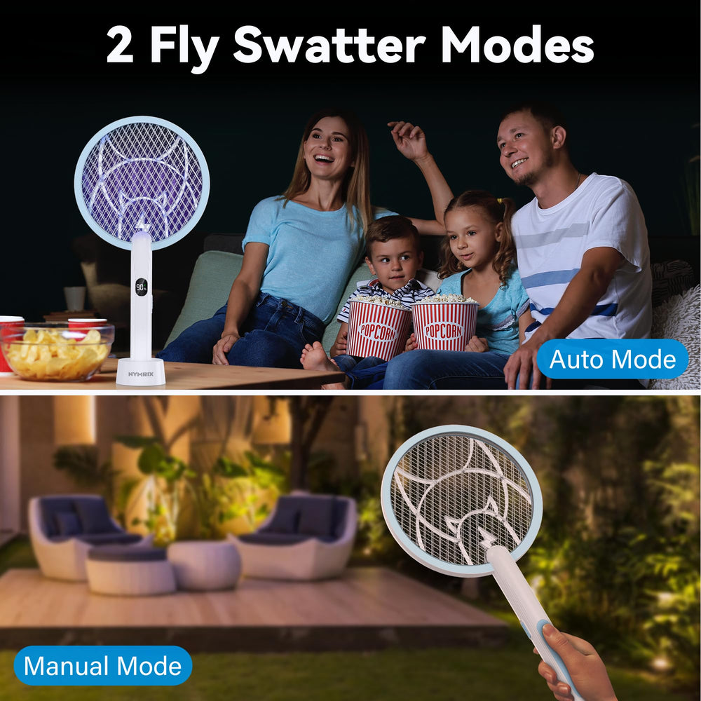Nymrix in use as handheld swatter eliminating flying pests quickly