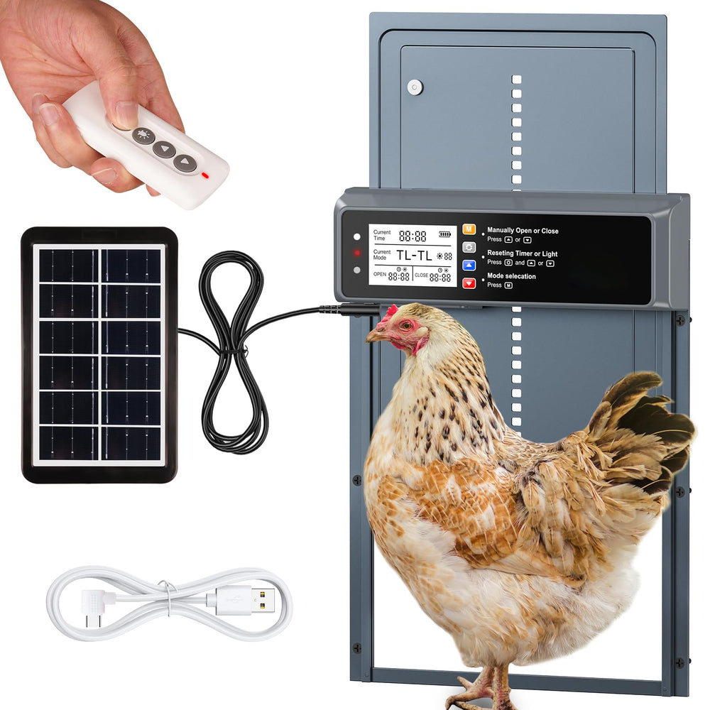 NyPots front view of automatic coop door showing secure exterior and weatherproof benefits