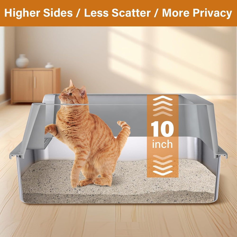 Nyutu litter box beside ruler showing dimensions and benefit of accurate size planning