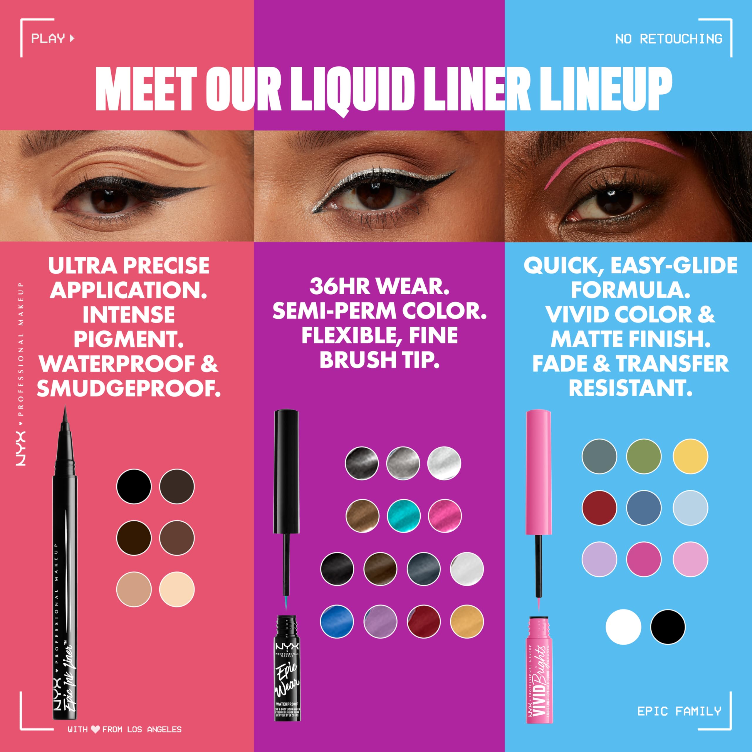 NYX PROFESSIONAL MAKEUP epic ink liner label and ingredient panel highlighting vegan, cruelty-free benefit