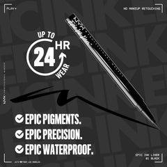 NYX PROFESSIONAL MAKEUP epic ink liner black stroke sample showing intense pigment and smooth flow