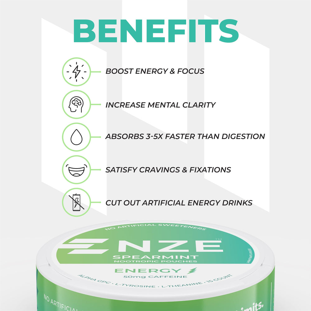 NZE spearmint can label detail highlighting ingredients and benefits