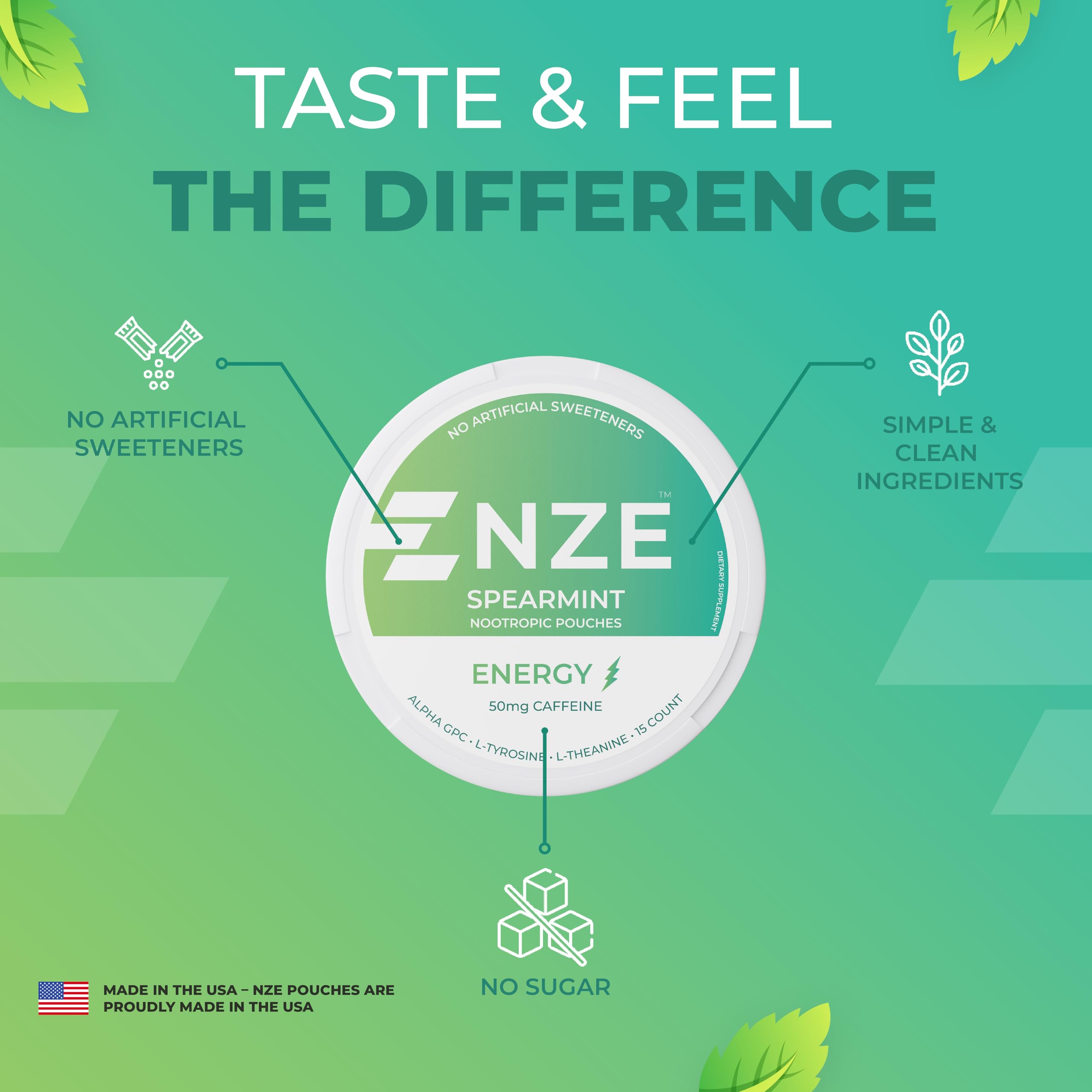 NZE spearmint pouch on desk near laptop for focus and productivity
