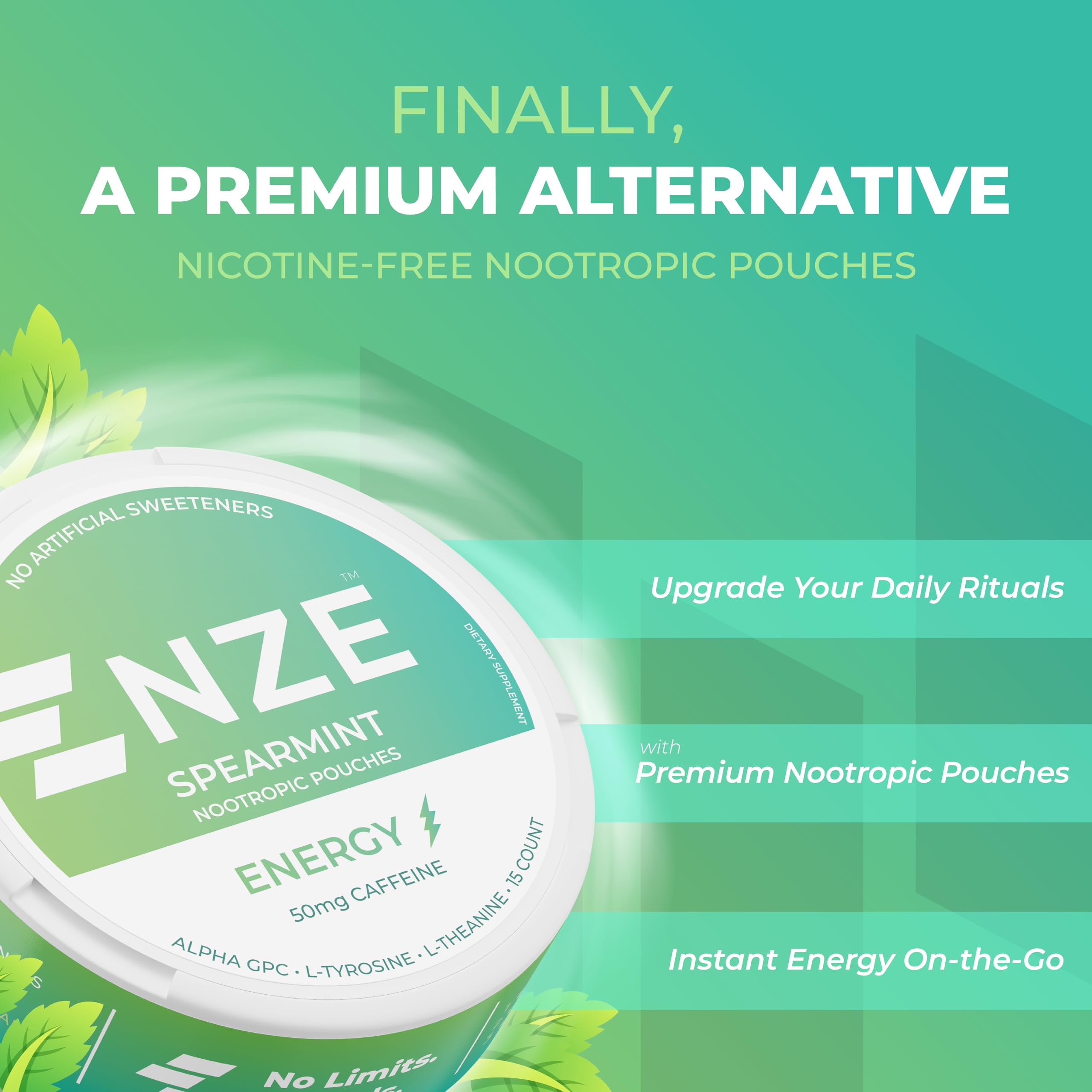 NZE spearmint open can with single pouch ready to use for fast energy