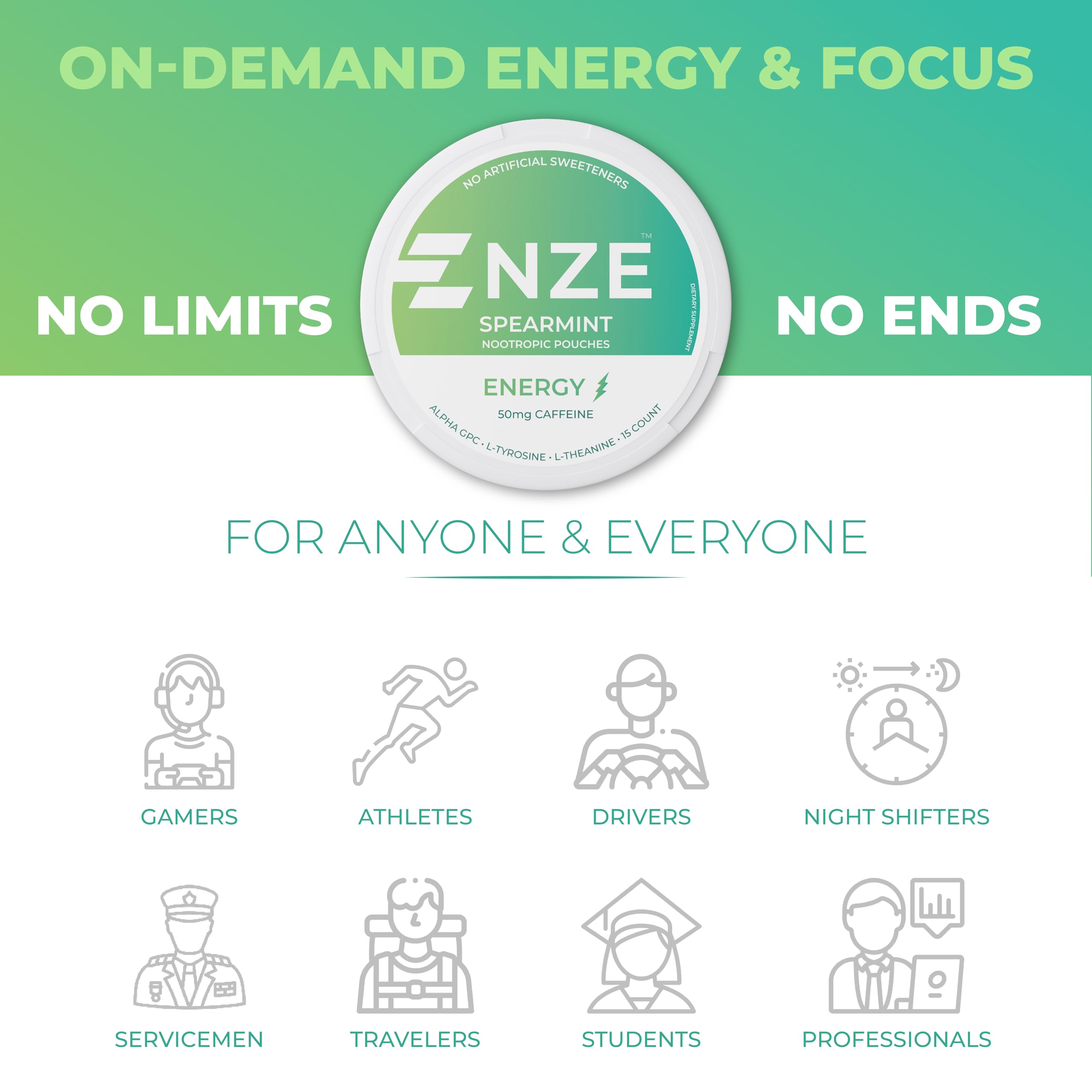 NZE spearmint five-can pack arranged to show value and convenience