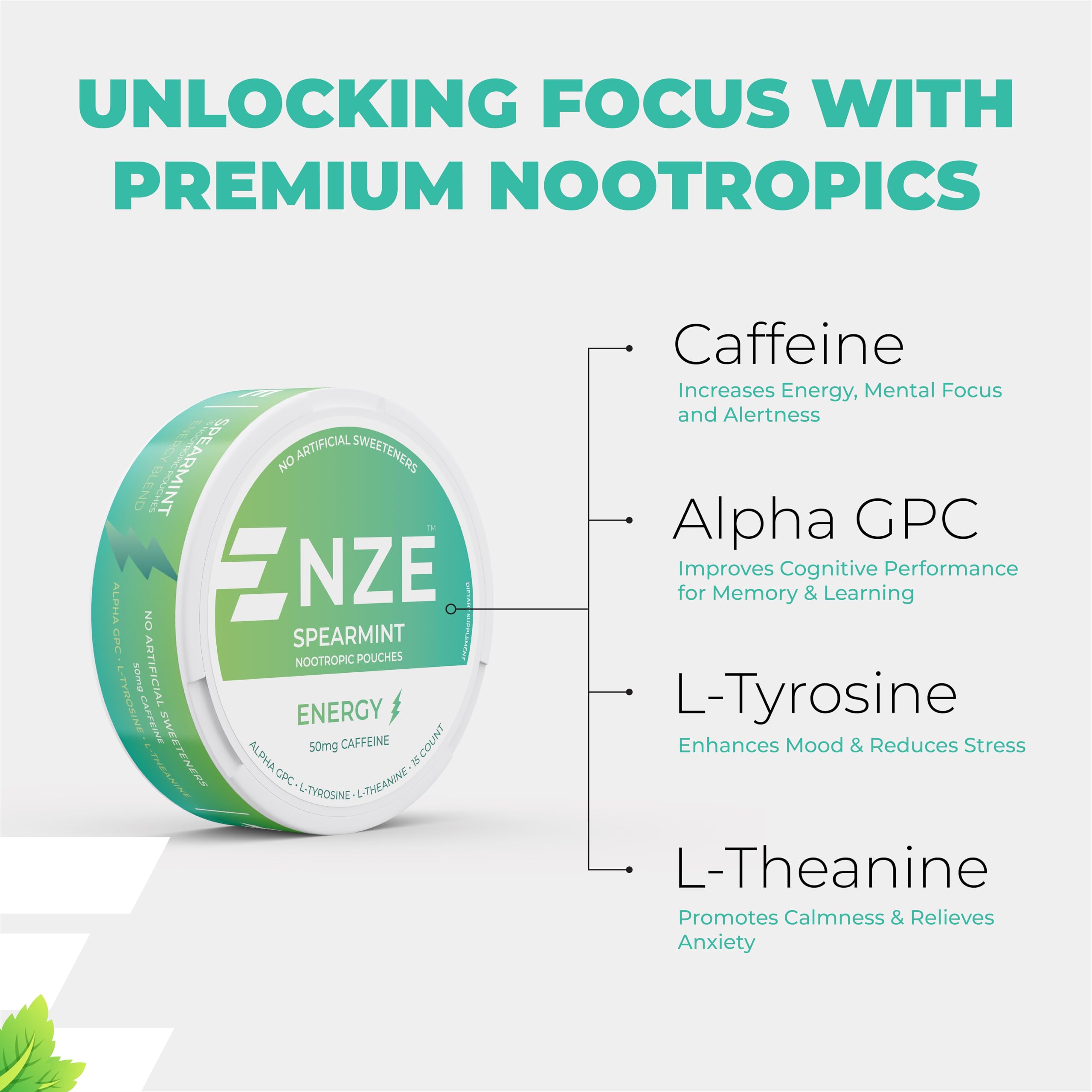 NZE spearmint pouch placed between gum and cheek for discreet use