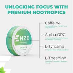 NZE spearmint pouch placed between gum and cheek for discreet use