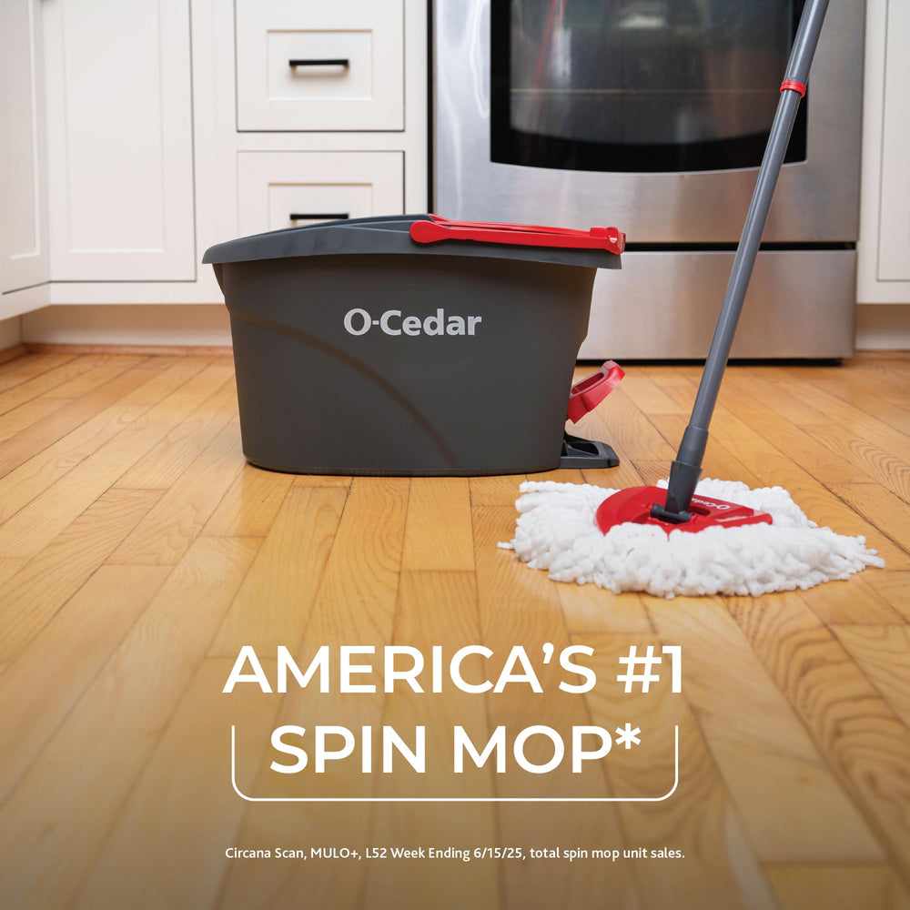 O-Cedar bucket and foot pedal close-up demonstrating hands-free wringing