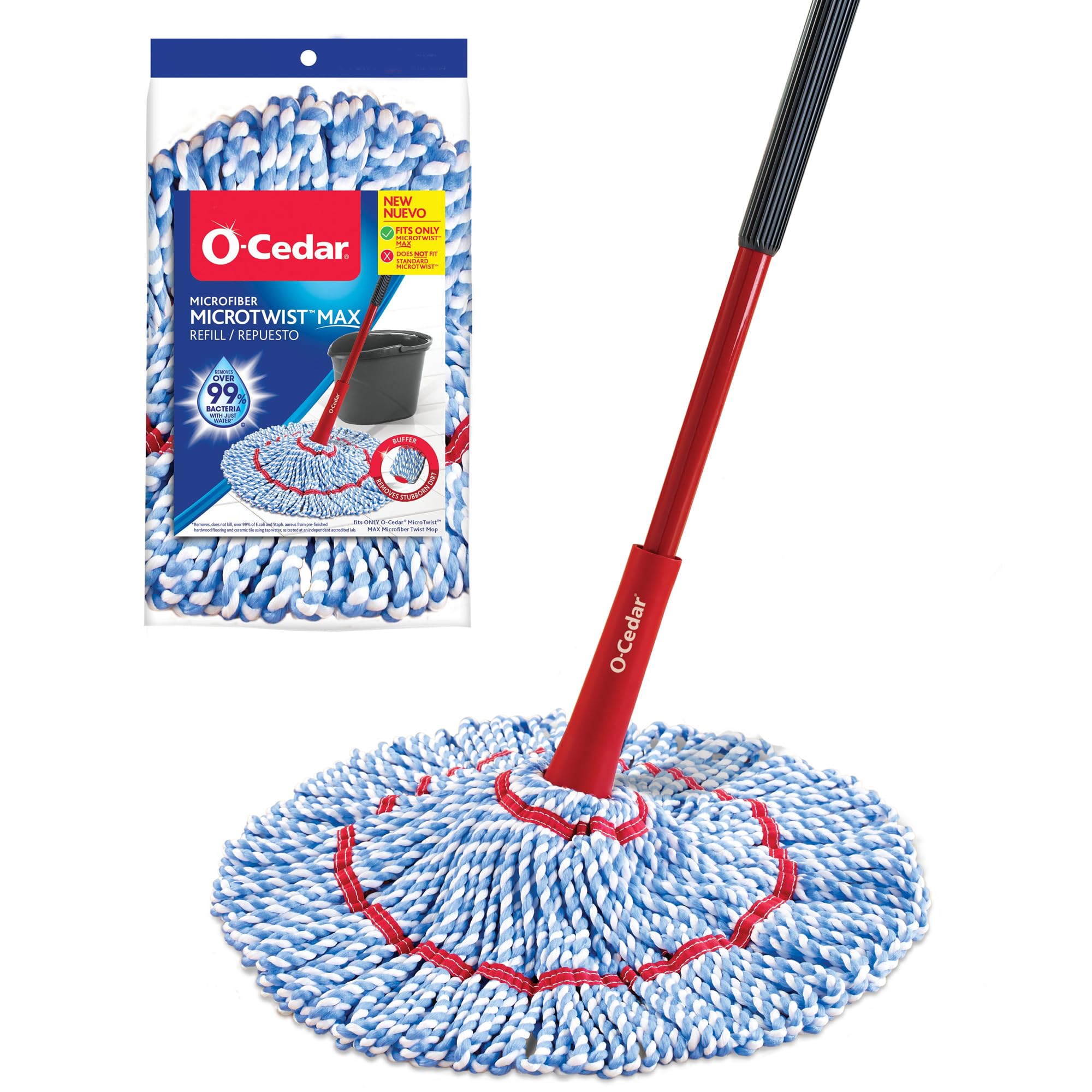 O-Cedar front view of MicroTwist MAX mop showing full assembly and coverage