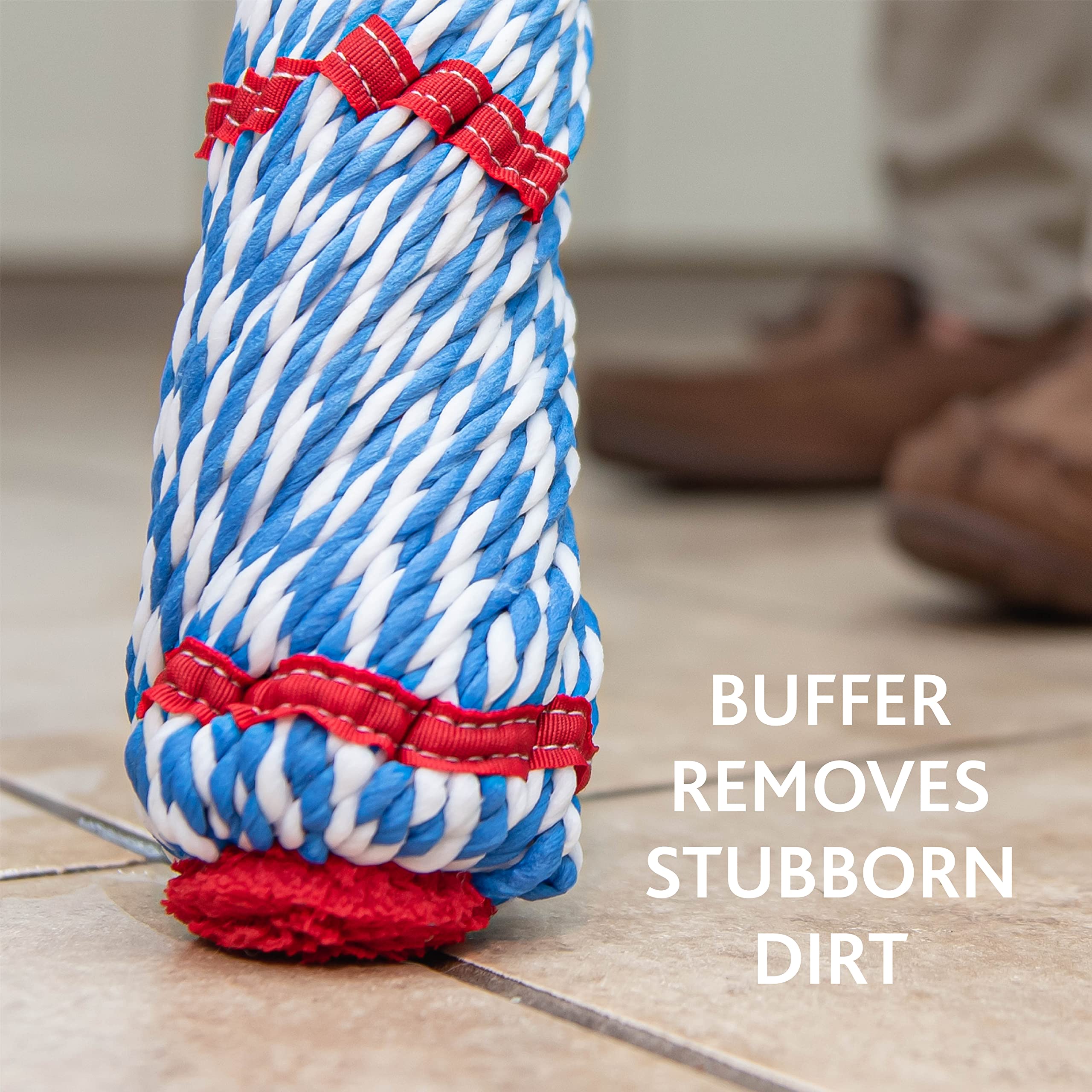 O-Cedar mop in use on kitchen floor showing quick, streak-free cleaning