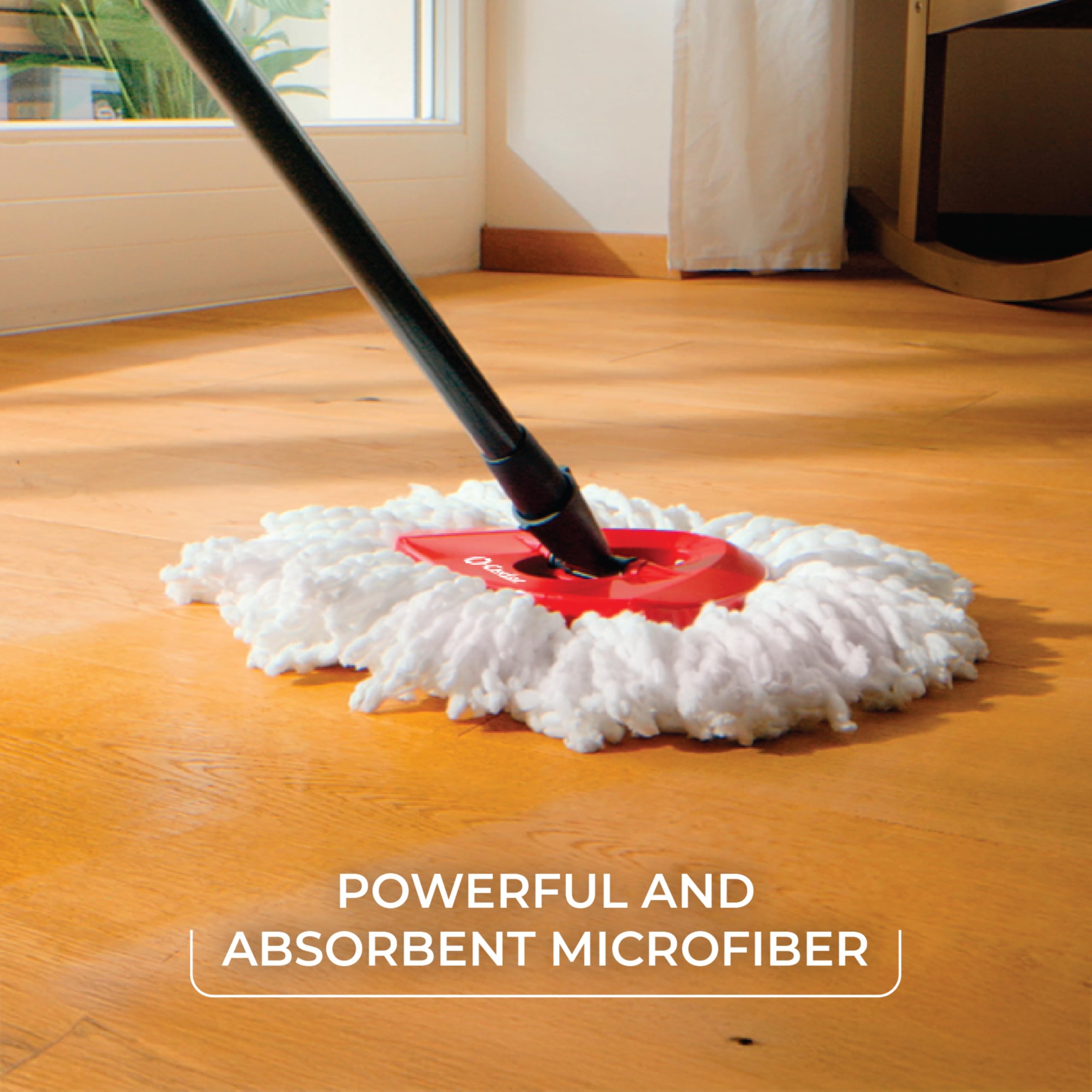 O-Cedar mop cleaning tight corner to show precise edge cleaning