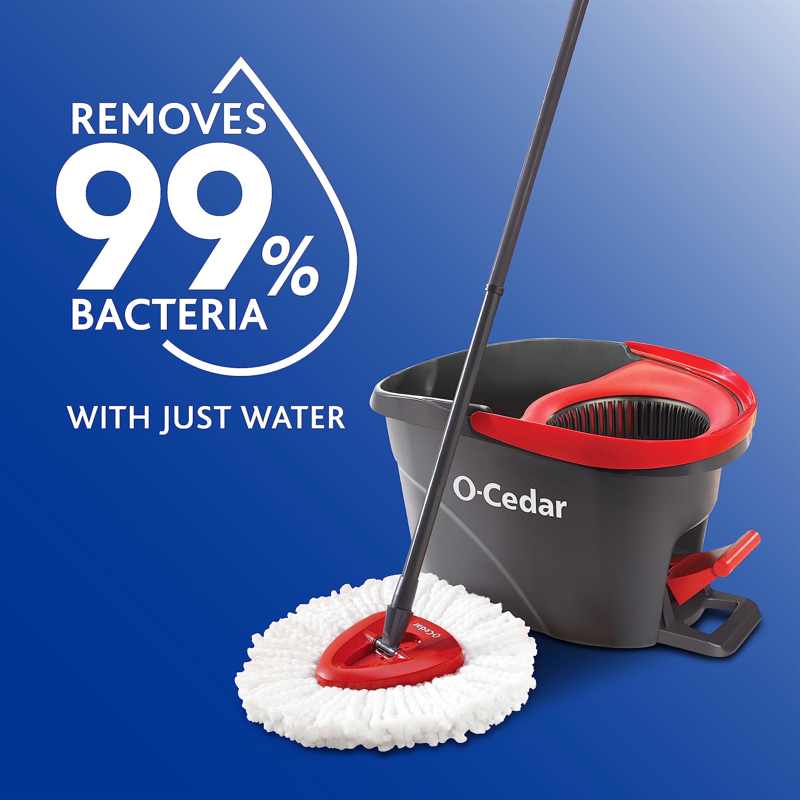 O-Cedar mop reaching under furniture showing access to hard-to-reach areas