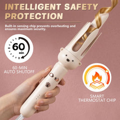 O-CONN PretiHom anti-scald chamber close-up protecting fingers and face during curling