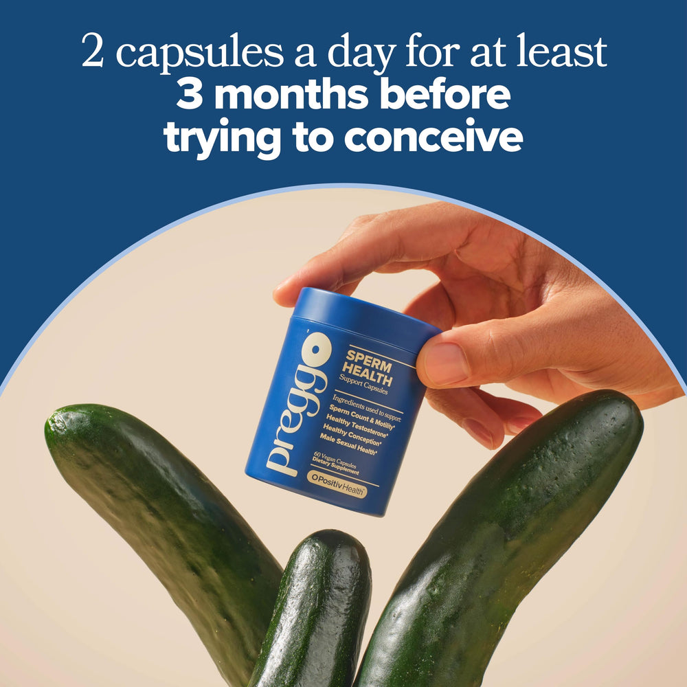 O Positiv PREGGO two capsules on palm to show daily serving size benefit