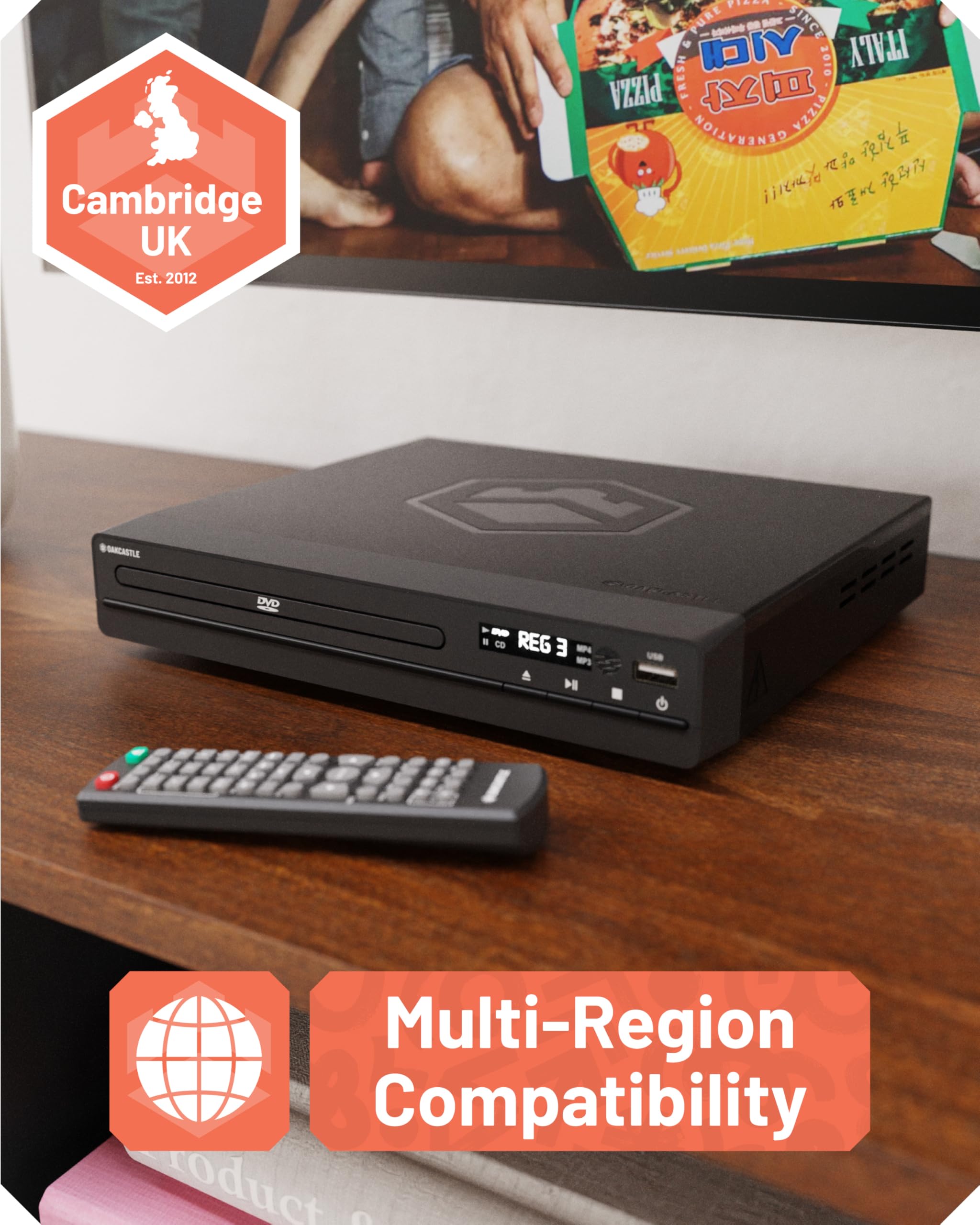 Oakcastle DVD100 rear ports with HDMI and RCA connectors for flexible connections
