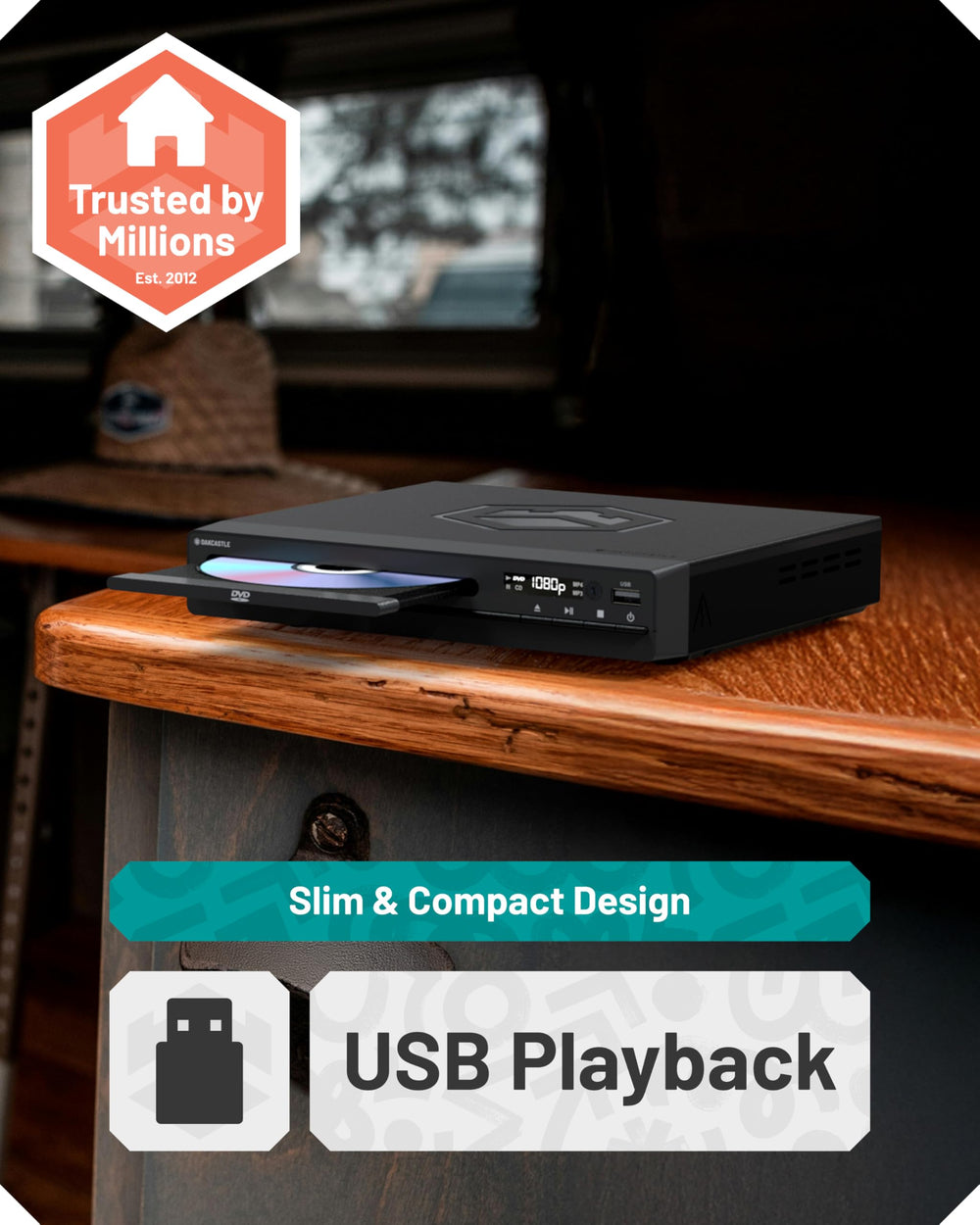 Oakcastle player with USB drive inserted demonstrating media playback convenience