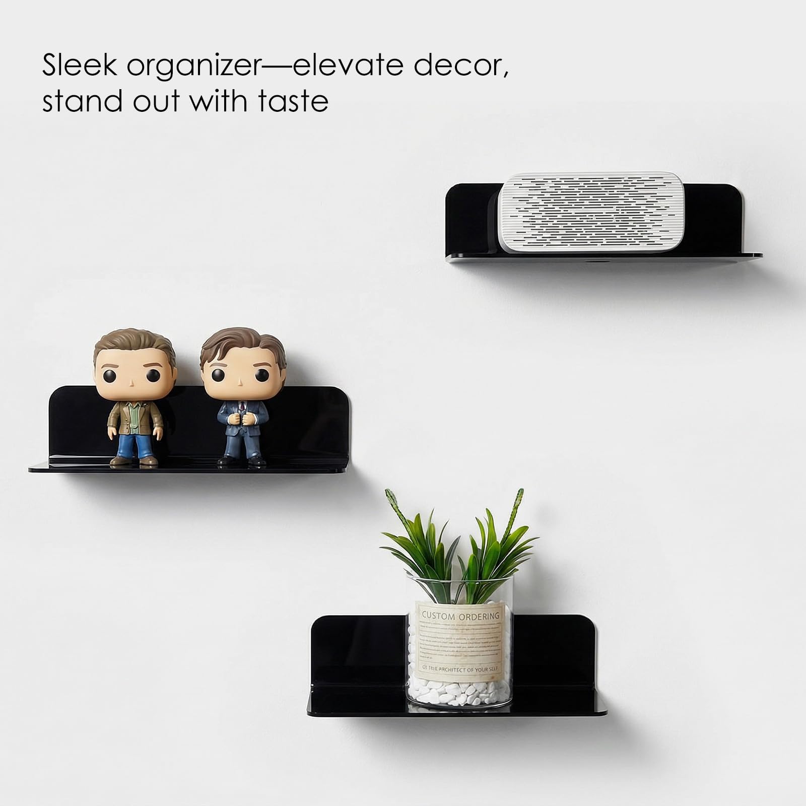 OAPRIRE pair of shelves installed above sofa showing display use and stylish storage benefit