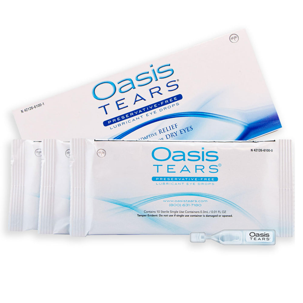 Person using Oasis TEARS in a workspace showing fast relief during screen time
