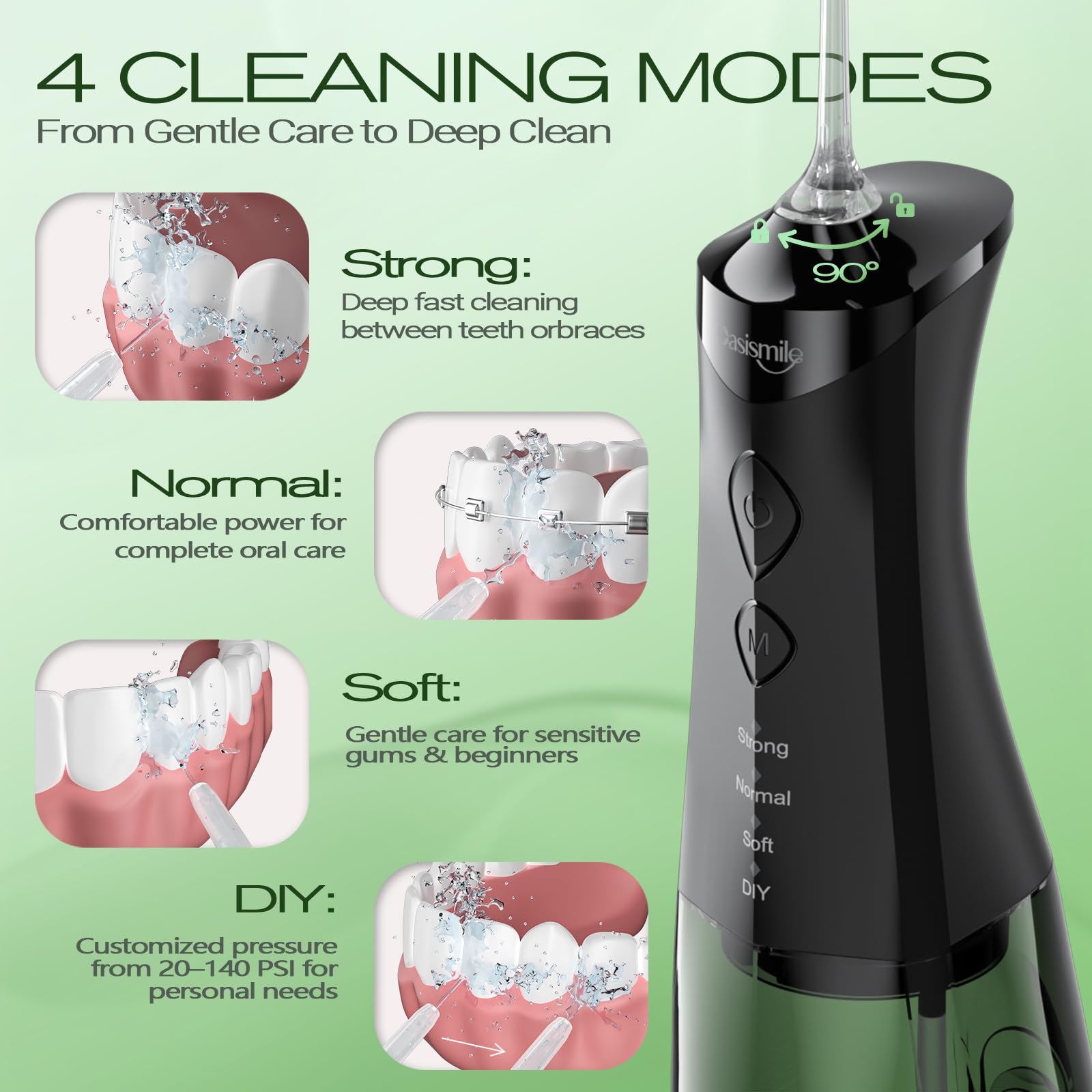 OasiSmile C2 five interchangeable nozzles displayed for comprehensive oral care