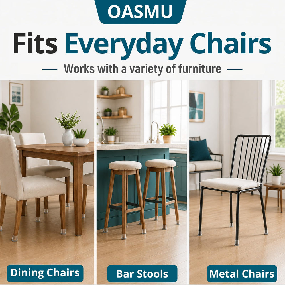 OASMU installed on metal bistro chair foot preventing scratches on tile