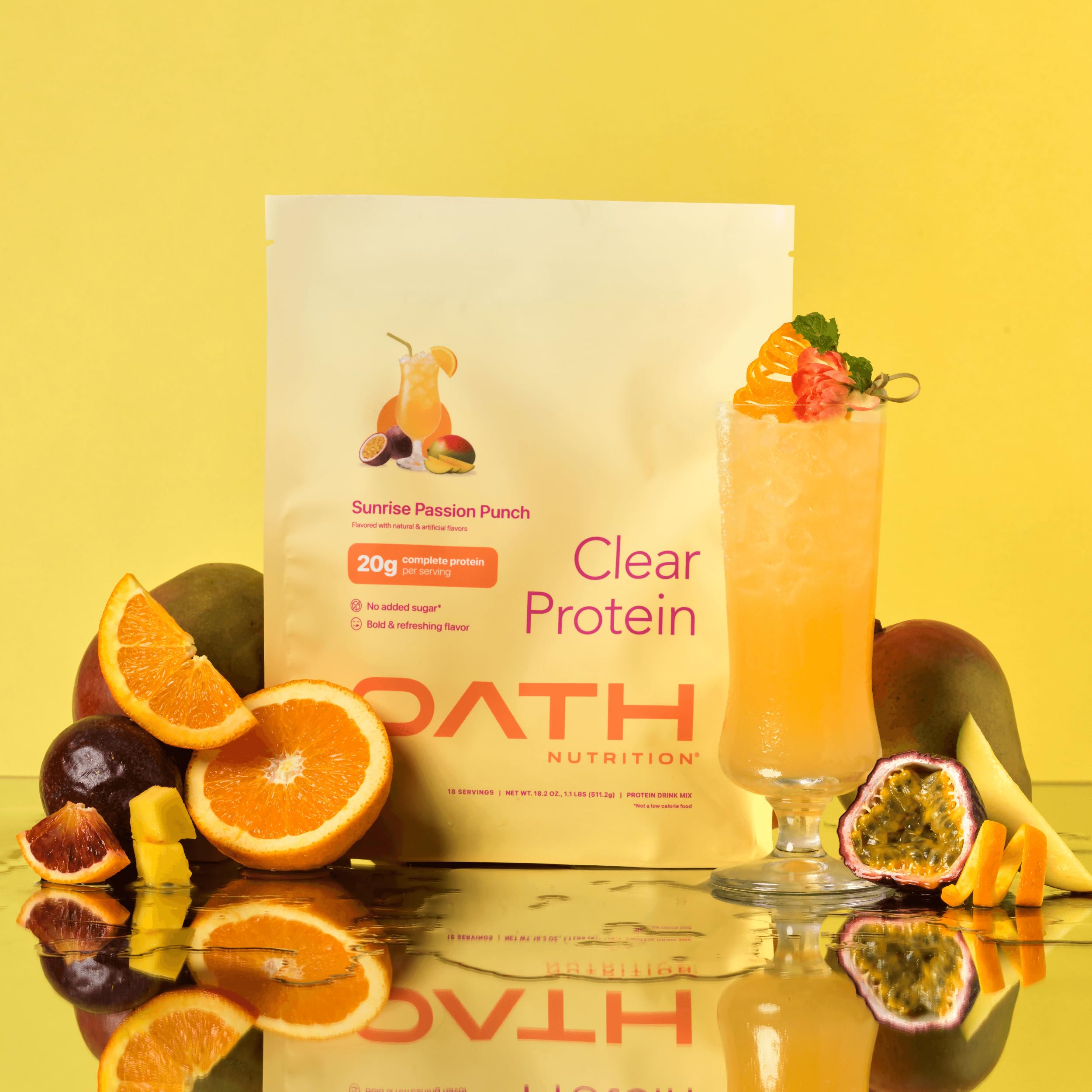 Oath Nutrition bottle on poolside table illustrating portable, refreshing protein