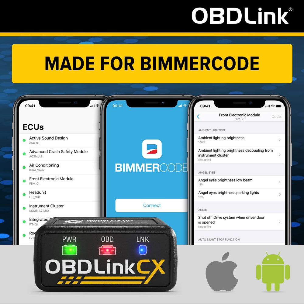OBDLink CX plugged into car OBD port below dashboard, benefit: hands-free diagnostics