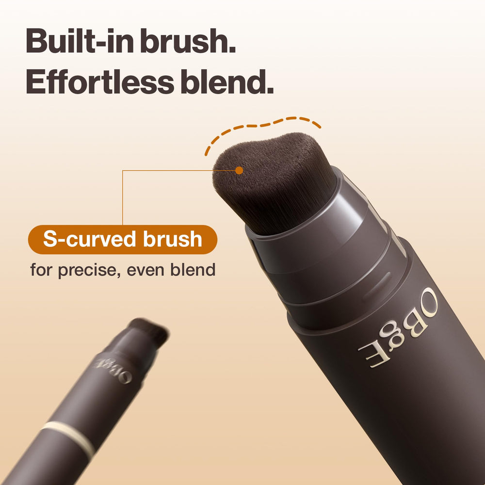 OBgE applying stick on model cheek for quick coverage benefit