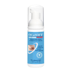OCuSOFT Lid Scrub PLUS pump bottle front view showing compact travel-friendly packaging