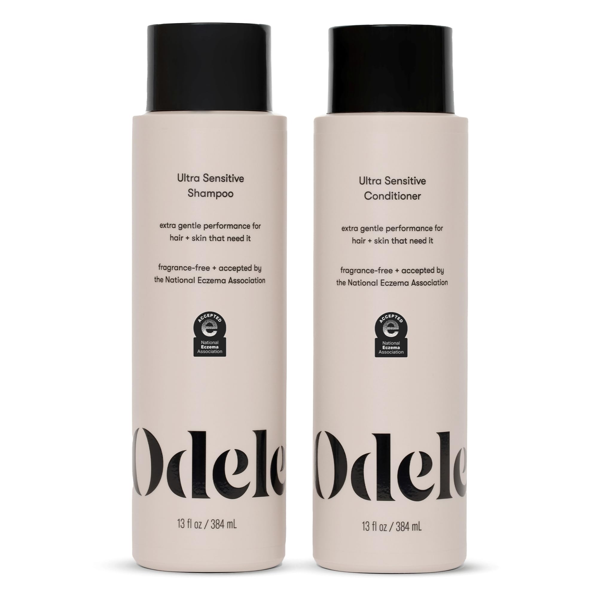 Odele front packaging showing shampoo and conditioner, gentle cleansing benefit