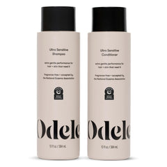 Odele front packaging showing shampoo and conditioner, gentle cleansing benefit
